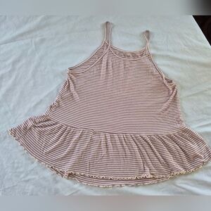 American Eagle Soft&Sexy Rib Purple Striped SpagStraps TankTop Ruffled Hem SizeM